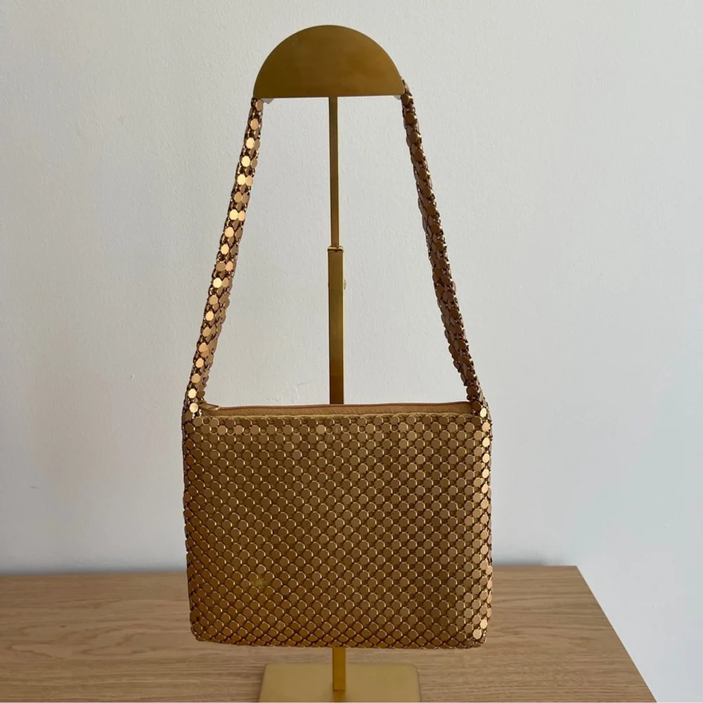 Vintage Gold evening Bag Jeanne Lottie metallic shoulder purse small formal - Picture 2 of 10